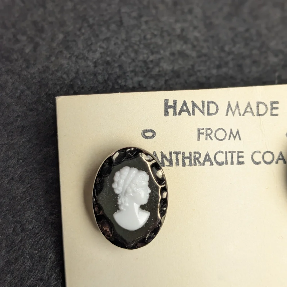 Unique Black and White Cameo Coal Earrings